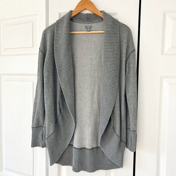 Aerie Gray Open Front Cardigan Sweater Size Small Cozy Knit Shawl Collar - Picture 1 of 5
